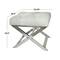 19" Light Gray Leather Geometric Tufted Stool with Metal Base